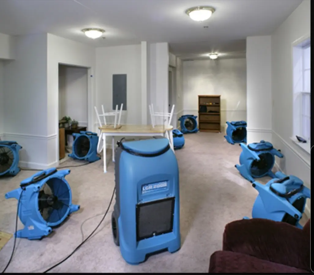Air movers and dehumidifier setup for Water Damage Restoration in East Lake-Orient Park